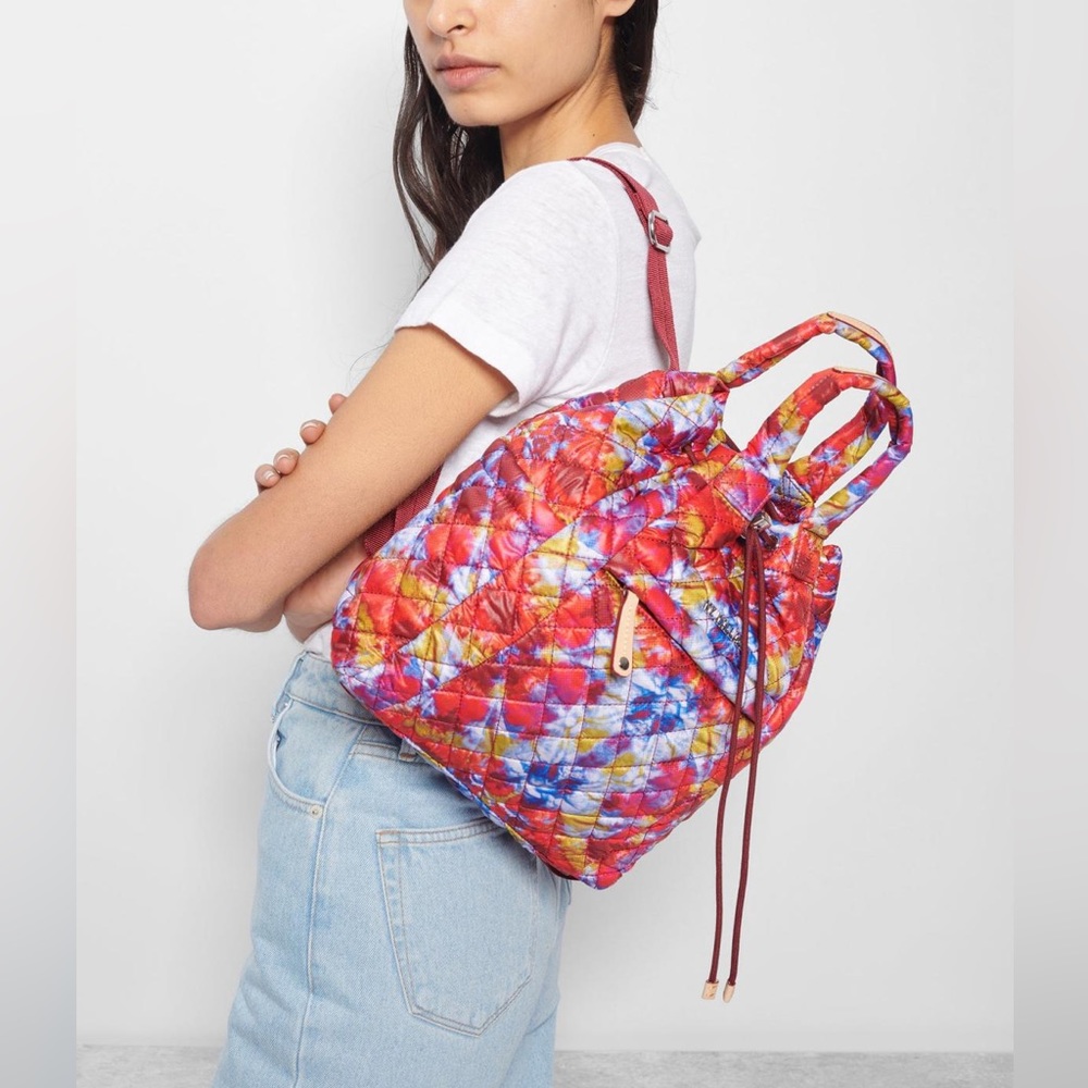 MZ Wallace Quilted Drawstring Backpack in Red Multi